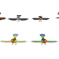 Colorful Diverse Flying Birds With Pigeons Parrots And Spread Wings On Gray Background