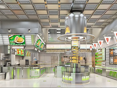 Modern Dessert Shop Interior With Open Layout Dessert Display Counter And Menu Screens 3d model