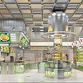 Modern Dessert Shop Interior With Open Layout Dessert Display Counter And Menu Screens 3d model