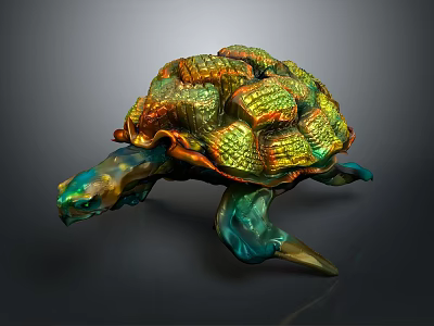 Colorful Turtle Sculpture With Shiny Shell And Turquoise Body Glossy Surface And Vibrant Hues 3d model