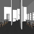 Modern Display Space With Circular Stand Laptop Curved White Shelves Gray Walls And Black Floor