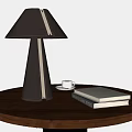 Modern Minimalist Table Lamp On Wooden Table With Coffee Cup And Books
