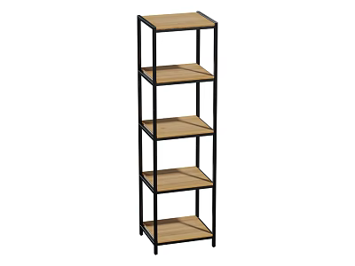 Modern Four Tiered Display Shelf with Black Metal Frame and Wooden Shelves 3d model