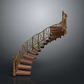 Building Spiral Staircase Design With Wooden Steps And Metal Railings Structure