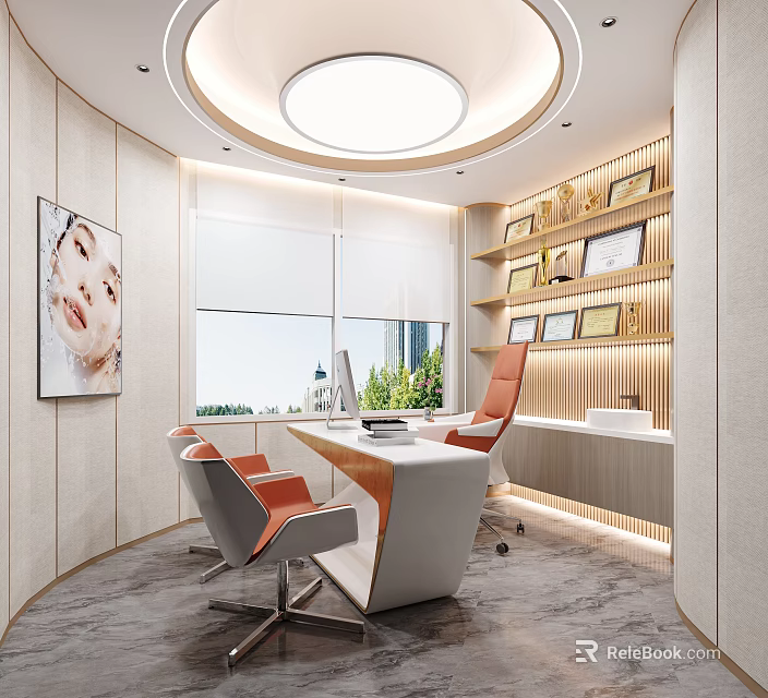 Elegant Modern Beauty Salon Consultation Room With Comfortable Furniture And Neat Honor Certificate 3d model 