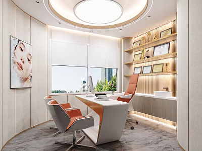 Elegant Modern Beauty Salon Consultation Room With Comfortable Furniture And Neat Honor Certificate 3d model