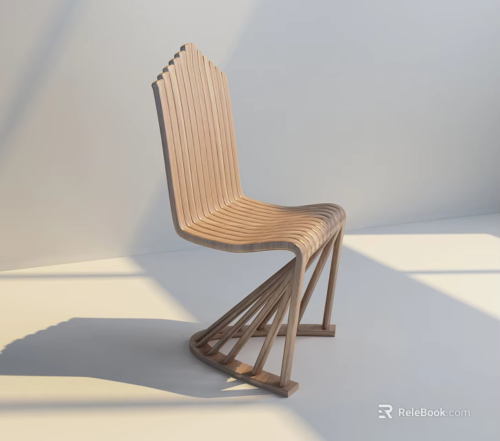 Modern Wooden Leisure Chair With Slat Back Seat And Crossed Leg Design 3d model 