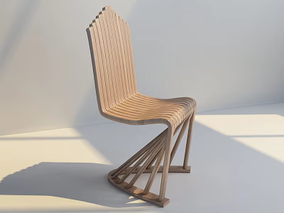 Modern Wooden Leisure Chair With Slat Back Seat And Crossed Leg Design 3d model