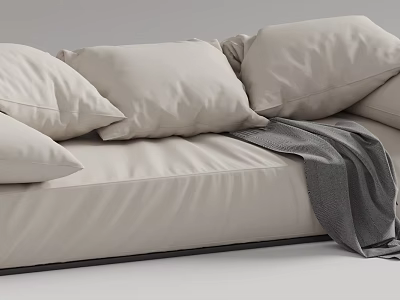 Beige Two Seater Sofa with Soft Pillows and Gray Blanket Modern Cozy Living Room Furniture 3d model