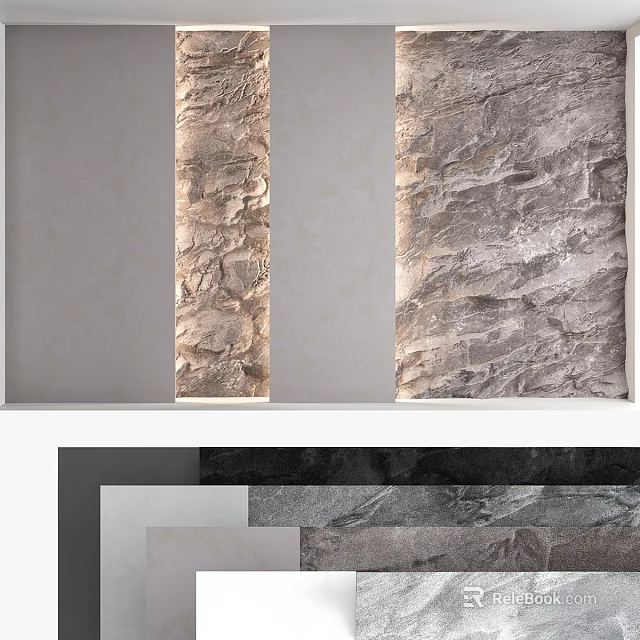 Textured Wall Decor Panels With Relief Design And Stone Like Surface 3d model 