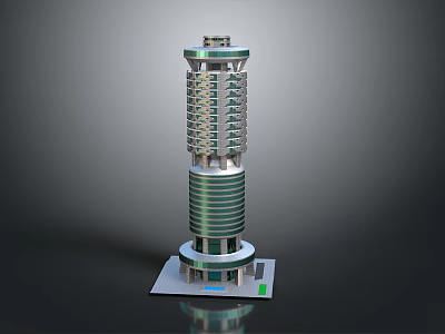 Modern High Rise Tower Building with Layered Circular Structure and Glass Facade Design 3d model