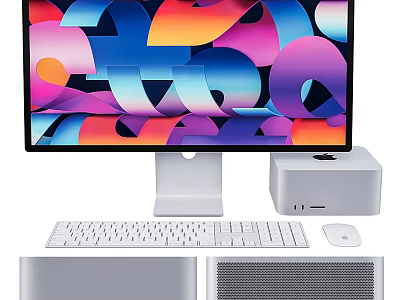 Sleek Modern Desktop Computer Setup With Colorful Display Keyboard Mouse And Host Unit 3d model