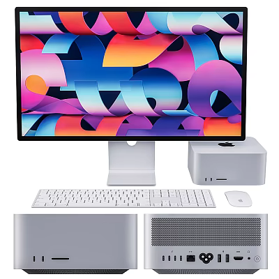 Sleek Modern Desktop Computer Setup With Colorful Display Keyboard Mouse And Host Unit 3d model