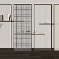 Modern Room Dividers With Metal Frames Grid Design Translucent Panels And Decorative Shelves
