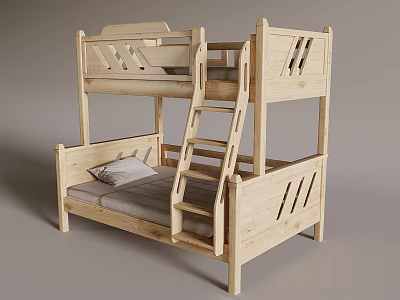 Children's Upper and Lower Bunk Double High and Low Bed All Solid Wood Children's Bed Protective Fence Upper and Lower Bed Mother Bed 3d model