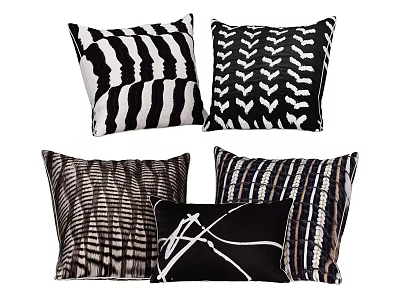 Modern Decorative Pillows With Black White Brown Striped Geometric Abstract Patterns 3d model