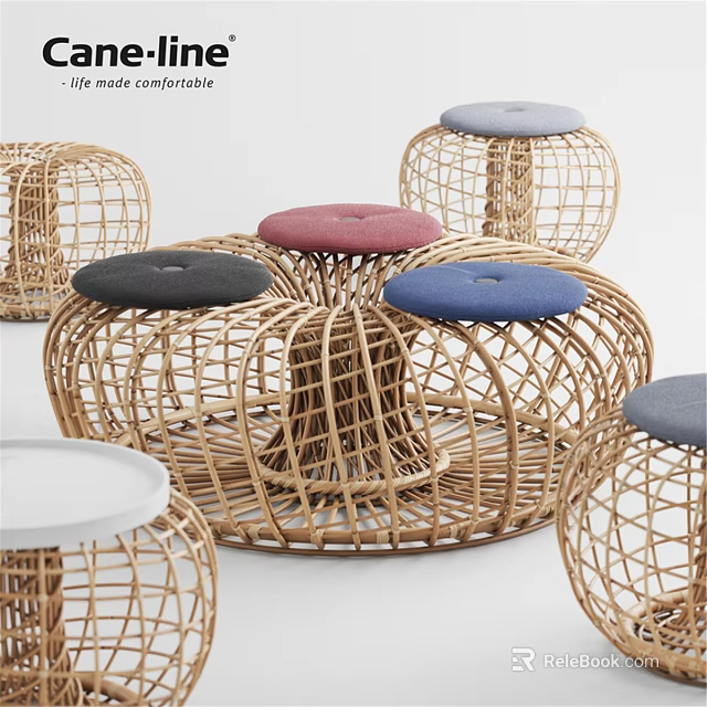 Modern Rattan Double Sofa With Colorful Cushions And Natural Weave Design 3d model 