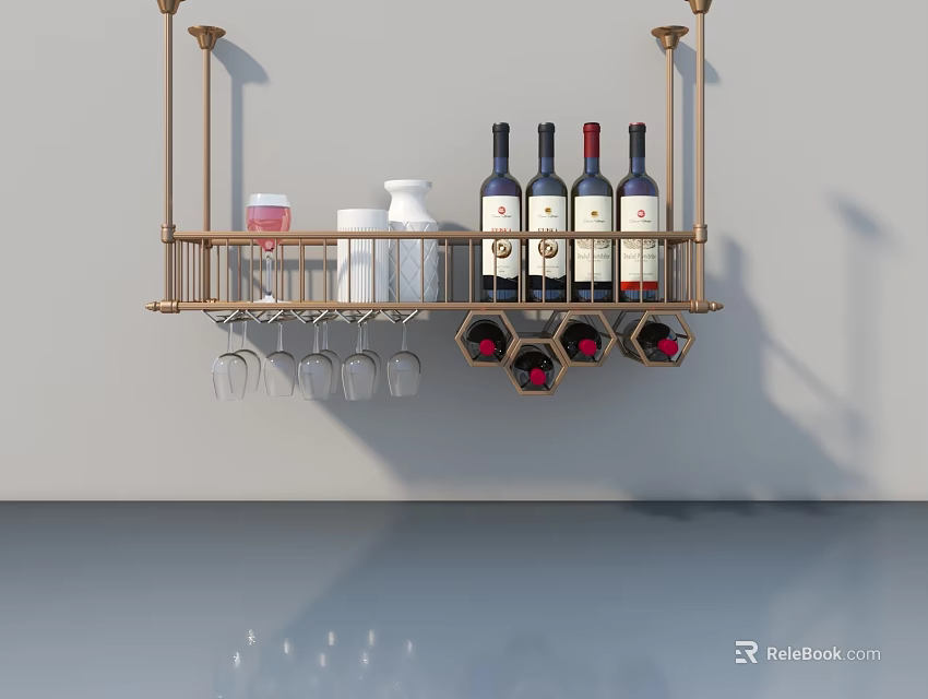 Hinged Door Design For Wall Mounted Wine Rack With Wine Bottles And Glasses 3d model 