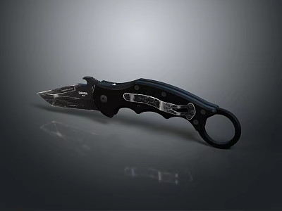 Sharp Folding Knife With Black Handle Transparent Section And Ring Design 3d model