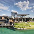 Modern Waterfront Detached Villa With Glass Facade Lush Lawn And Water View