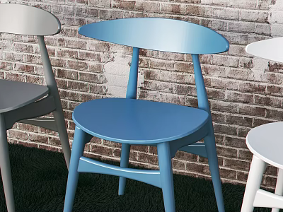 Stylish Leisure Chairs In Blue Gray White Tones Against Brick Wall Background 3d model