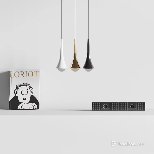 Modern Minimalist Pendant Lights in White Gold Black Hanging with Loriot Book and Decor 3d model 
