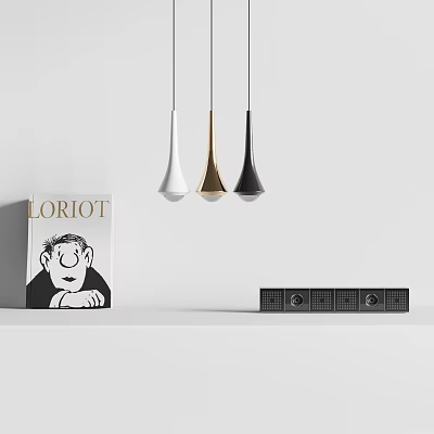Modern Minimalist Pendant Lights in White Gold Black Hanging with Loriot Book and Decor 3d model