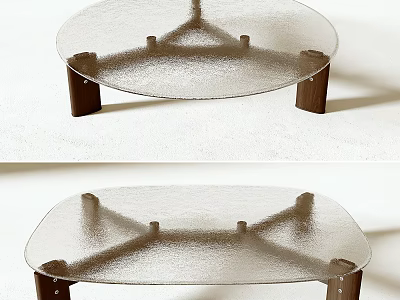 Modern Frosted Glass Coffee Table With Sturdy Wooden Legs Design 3d model