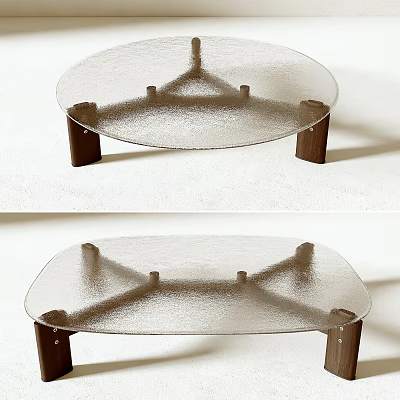 Modern Frosted Glass Coffee Table With Sturdy Wooden Legs Design 3d model