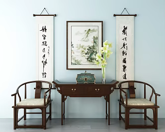 New Chinese-style armchair chair tea table combination 3d model