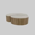 Modern Nested Coffee Tables With Light Stone Top And Wooden Base Design