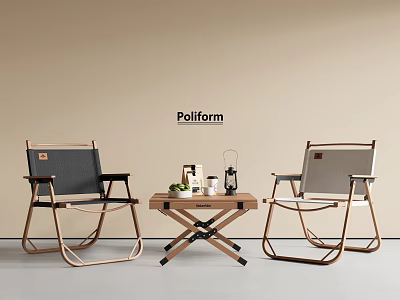 Casual Wooden Table and Chair Set with Gray Cushions and Decorative Items 3d model