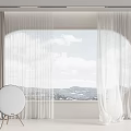 Elegant Curtains Framing Oval Window With Clouds Mountains View And Round Decor