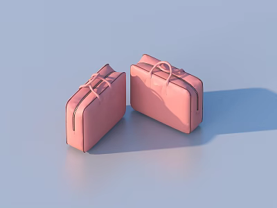 Two Stylish Pink Travel Suitcases With Smooth Zippers And Comfortable Handle 3d model