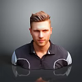 Man With Short Hairstyle Wearing Dark Polo Shirt With White Cuffs Against Gray Background 3d model