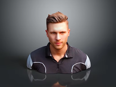 Man With Short Hairstyle Wearing Dark Polo Shirt With White Cuffs Against Gray Background 3d model