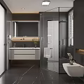 Modern Bathroom Interior With Glass Shower Enclosure Marble Floor And Wall Hung Toilet