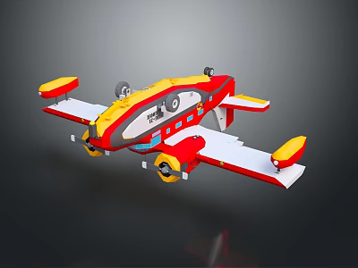 Bright Red Yellow Toy Airplane Model With White Wings And Black Wheels 3d model