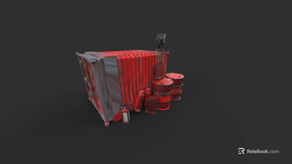 Industrial Plant Featuring Red Storage Drums And Metal Equipment Setup 3d model 