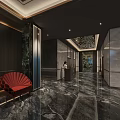 Luxury SPA Sauna Reception Hall With Marble Floor Red Sofa And Modern Lighting 3d model