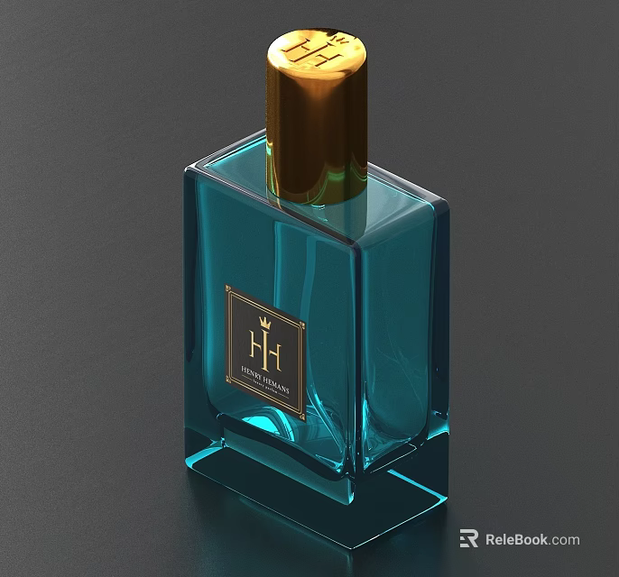 Luxurious HF Fragrance In Blue Glass Bottle With Gold Cap 3d model 