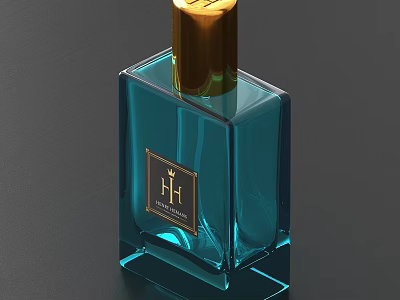 Luxurious HF Fragrance In Blue Glass Bottle With Gold Cap 3d model