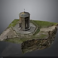 Miniature Round Tower Scenery With Spire Grass Base Fence And Rocky Structure