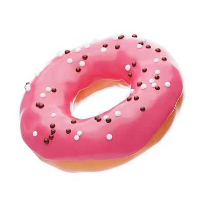 Delicious Pink Donut With Pink Frosting And White Brown Sprinkles On Top 3d model