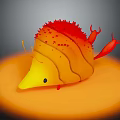 Cartoon Character And Creature With Yellow Shell Like Body Red Spines And Orange Glow Background