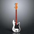 Electric Bass Guitar With White Body Orange Headstock Red Neck And Peace Sign Design