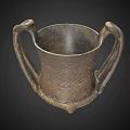 Handcrafted Brown Clay Ceramic Vessel With Two Handles And Carved Fish Design