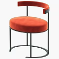 Modern Orange Velvet Single Chair With Round Seat Black Metal Frame And Armrest