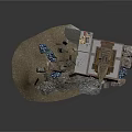 Heavy Construction Crane Equipment With Base Structure And Debris On Site