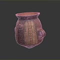 Sculpted Red Clay Pot With Intricate Geometric Patterns And Decorative Handles